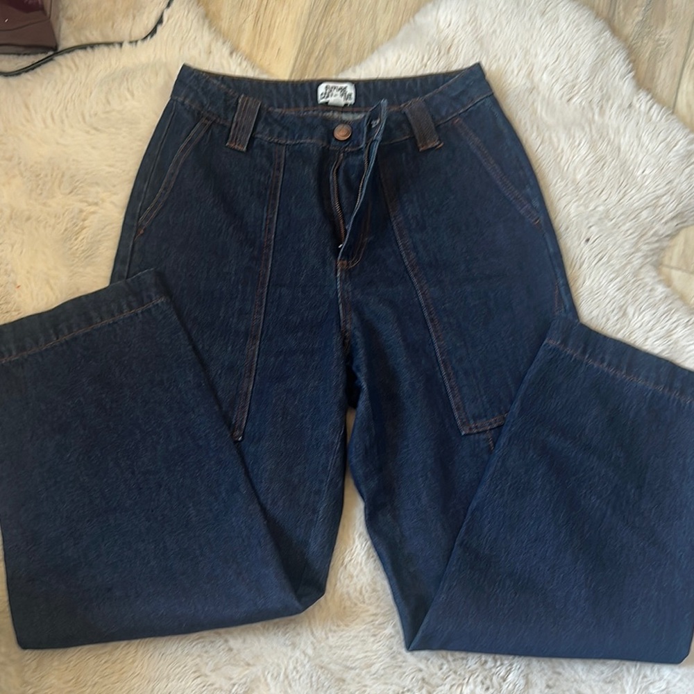 NWOT Women's Dark Blue Jeans, barrel style pants